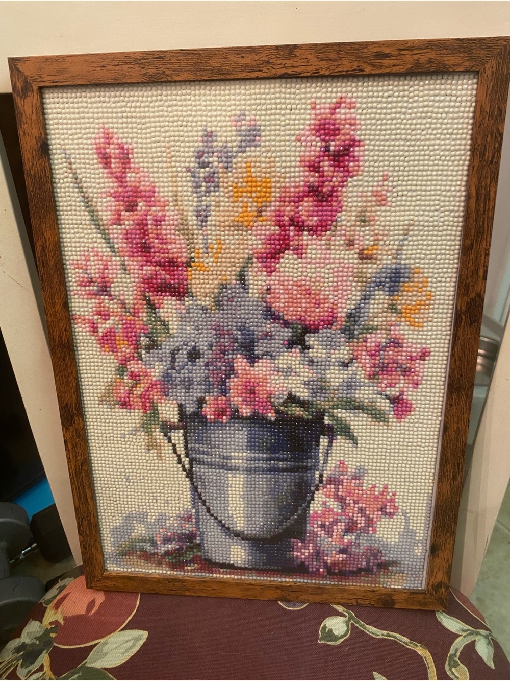Floral Bucket Diamond art Wall Art in Pink and Blue - Unbranded